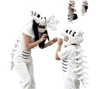 Conjunto de Disfraces realistas de Esqueleto de Dinosaurio, máscara de Calavera de espinosaurio 3D y Columna Vertebral de Felpa, Halloween, Fiesta y Cosplay para Adultos y niños White 120cm