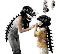 Conjunto de Disfraces realistas de Esqueleto de Dinosaurio, máscara de Calavera de espinosaurio 3D y Columna Vertebral de Felpa, Halloween, Fiesta y Cosplay para Adultos y niños Black 120cm