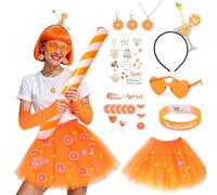 Conjunto de disfraz de 23 piezas para mujer, ideal para carnaval, falda de tul, guantes naranja, diadema, gafas de sol, collar, pendientes y tatuajes efímeros. Perfecto po