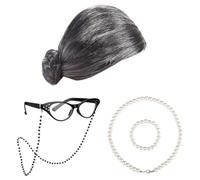 Conjunto de disfraz de abuela de 100 días de escuela, disfraz de anciana con peluca, gafas, accesorio de perlas