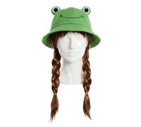 Conjunto de disfraz de activista climático para adultos, sombrero de cubo de rana verde y peluca trenzada marrón, disfraz ecológico para adultos y adolescentes, disfraz de fiesta de Halloween