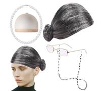 Conjunto de disfraz de anciana con peluca Mujeres Robe Granny Peluca Gafas
