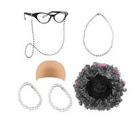 Conjunto De Disfraz De Anciana: Vestido De Abuela, Atuendo De Abuela Escolar | Peluca, Gafas, Collar, Peluca Gris, Accesorios Para Cosplay De Abuela, Disfraz De Anciana Para Cosplay De Abuela, Fiesta