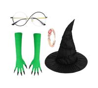 Conjunto de disfraz de bruja de Halloween, sombrero de bruja con guantes de garra verde, decoración de brujas verdes para mujer, kit de disfraz para cosplay, carnaval, juego de rol, mascarada