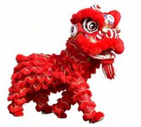 Conjunto de Disfraz de Cabeza de Danza Del León Tradicional Chino - Actuación de Danza Del Dragón Hecha a Mano y Decoración de Festivales(Red,160cn/63in)