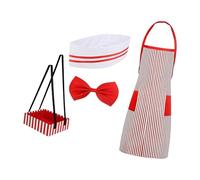 Conjunto de disfraz de camarero retro de los años 50: delantal, gorra y pajarita a rayas para Fiesta de Halloween Cosplay Hots Dog Camarera Cosplay Disfraz de Halloween