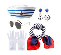 Conjunto de disfraz de capitán de yate, traje de traje para adultos con gafas de sol Scarpe | 5x ropa de escenario para Mardi Gras, Halloween, Navidad, cosplay