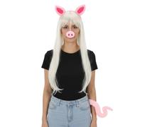 Conjunto de disfraz de cerdito para mujer, peluca rubia, diadema de nariz de cerdo y cola de cerdo, accesorios de disfraz para Halloween, fiestas y eventos temáticos para mujer