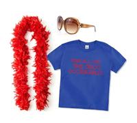 Conjunto de disfraz de corbata pop para mujer, talla S, camiseta amarilla con estampado de corbata roja, boa de plumas rojas, gafas de sol marrones, disfraz de concierto musical para adultos y mujeres