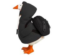 Conjunto de disfraz de ganso de escritorio de 7 pulgadas para el regreso a clases con capucha y mini mochila con costuras realistas, tela suave y compartimentos de almacenamiento funcionales (morado)