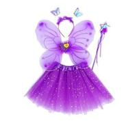 Conjunto de disfraz de hada para niñas, alas de mariposa y vestido tutú con varita de princesa y diadema para niños, Halloween, disfraces, fiestas de cumpleaños y juegos de simulación (morado)