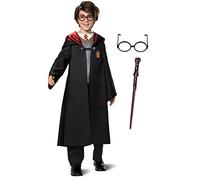 Conjunto de disfraz de Harry Potter, bata oficial de Harry Potter con capucha, gafas y varita para niños, talla M (7-8)