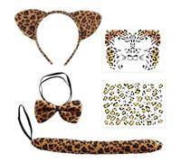 Conjunto De Disfraz De Leopardo 5 Piezas,Conjunto De Disfraz De Leopardos,Pegatina De Pajarita Con Orejas y Cola De Leopardo Tatuaje Estampado Para Carnaval Cosplay Temática Fiesta (A1)