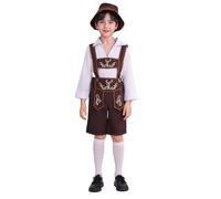 Conjunto de disfraz de Oktoberfest bávaro para niño, pantalones de cuero, atuendo para fiesta de Halloween, vestido tradicional alemán, camisa, tirantes, sombrero y calcetines. (Coffee, 4-5 Years)