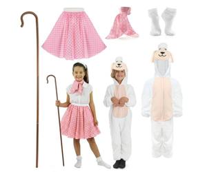 Conjunto de disfraz de pastora y oveja para niños, vestido de granja de libro de cuentos para niñas con traje de oveja a juego, disfraz de rima infantil para el Día Mundial del Libro, escuela, teatro