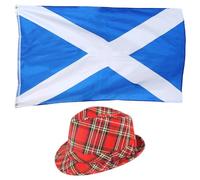 Conjunto de disfraz de sombrero y bandera de Saltire y banderines de 10 m, accesorio de disfraz de Escocia para la noche de quemaduras, día de San Andrés, Hogmanay, eventos deportivos y fiestas