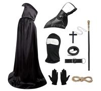 Conjunto de disfraz de utilería, máscara de pájaro de cuero retro, máscara gótica de médicos de la peste con bastón de cara completa, guantes con capucha, guantes de cruz, collar de anillo, cinturón