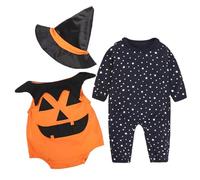 Conjunto de disfraz Halloween para bebés varones, mono calabaza cosplay, sombrero, 3 piezas pequeños, fiesta temporada, actuación Traje Danza Del Vientre