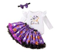 Conjunto de Disfraz Halloween para niñas, Mono Manga Larga con Estampado Calabaza, Falda y Accesorios el Cabello, Vestido Fiesta bebé pequeño Traje Invierno