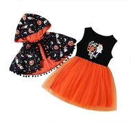 Conjunto de Disfraz Halloween para niñas pequeñas, Bonito Chaleco Malla con Capa Estampada, Ropa Fiesta 1 a 6 años, Informal otoño e Invierno. Trajes Soldados