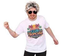 Conjunto de disfraz para adultos de los años 80 con diseño de icono pop Tropicana blanco con peluca rubia y lentes de sol de aviador, kit de disfraz retro de fiesta de verano, talla S a XXL