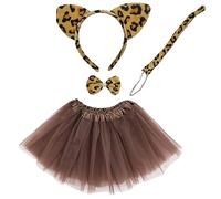 Conjunto de Disfraz para Carnaval Halloween y Fiesta Cosplay de Animales, Diadema de Orejas Pajaritas Cola con Estampado de Animales y Tutu Falda para Chicas y Mujeres, 4pcs (30cm/tutú, Tigre)