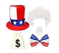 Conjunto de disfraz patriótico de tío para hombre, sombrero, pajarita, barba y bolsa de dinero, disfraz patriótico de tío para cosplay y eventos