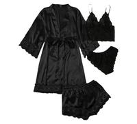 Conjunto de dormir para mujer de tela de poliéster para uso diario, con construcción de dos piezas y piezas a juego, para mujer, gama de colores negro, verde, rosa claro, azul marino, selección de
