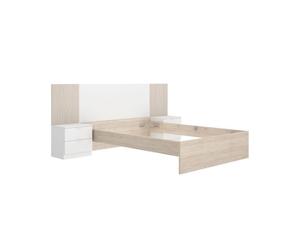 Conjunto de dormitorio pack loma 2 cabecero + mesita + aro + cómoda blanco/natural