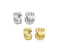 Conjunto de Dos Aretes de Clip con Nudo de Amor de Cuerda de Moda para Mujeres Sin Perforar Orejas Latón Chapado en Tono Plata Pulida y Oro
