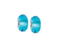 Conjunto De Dos Cuentas De Encanto De Vidrio Murano Azul Aqua Facetado Translúcido Para Mujeres Para Adolescentes Compatible Con Pulsera Europea .925 Plata Esterlina