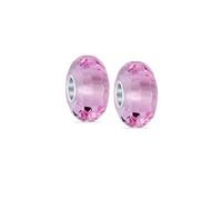 Conjunto De Dos Cuentas De Encanto Facetadas De Vidrio De Murano Translúcido Rosa Para Mujeres Y Adolescentes Compatible Con Pulsera Europea De Plata Esterlina .925