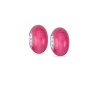 Conjunto De Dos Cuentas Espaciadoras Simples De Vidrio Murano Sólido Rosa Para Mujer Y Adolescente Que Se Ajustan A Pulseras Europeas De Plata Esterlina .925