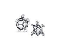 Conjunto de Dos Encantos de Cuentas de Tortuga Reptil de Playa Tropical Náutica Ovalada y Redonda para Vacaciones para Mujeres Adolescentes Oxidado .925 Plata de Ley Compatible con Pulsera Europea