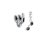 Conjunto de Dos Gafas de Sol Negras de Estrella de Cine y Encanto de Cactus de Vacaciones Turísticas del Desierto del Suroeste de Sonora para Mujeres y Adolescentes Oxidado .925 Plata de Ley