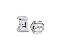 Conjunto de Dos Ganadores Primer Lugar Número Uno Palabra #1 y Mejores Amigos por Siempre BFF Encanto Abalorio Para Mujeres Para Adolescentes Oxidado .925 Plata de Ley Compatible con Pulsera Europea