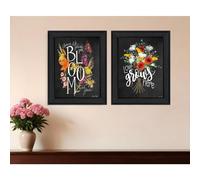 Conjunto de dos impresiones art sticas de pared con marco negro ""Love Grows Here""