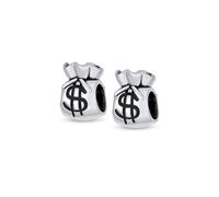 Conjunto de Dos Monederos de la Suerte Bolsa de Dinero con Signo de Dólar Encanto Abalorio para Mujeres Adolescentes Oxidado .925 Plata de Ley Compatible con Pulsera Europea