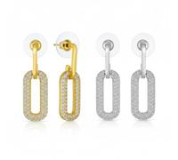 Conjunto De Dos Pendientes Colgantes De Eslabón De Cadena Con Clip De Papel Rectángulo Vertical En U Geométrico Micro Pavé CZ Para Mujer Chapados En Oro Amarillo