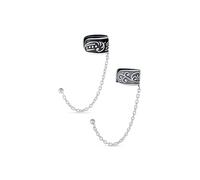 Conjunto de dos pendientes de aro y perno de cartílago estilo boho de Bali con cadena de enredadera para hombres y mujeres en plata de ley oxidada .925