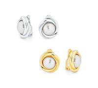 Conjunto De Dos Pendientes De Clip Con Perlas Simuladas Blancas Enmarcadas Con Cable Para Mujeres Sin Perforaciones En Las Orejas Bañados En Oro De 14 Quilates