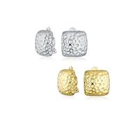 Conjunto de Dos Pendientes de Clip Cuadrados Martillados con Textura de Motas Geométricas Simples de Moda Casual para Mujeres Sin Perforar Orejas Bañados en Plata y Oro