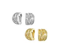 Conjunto de Dos Pendientes de Clip en Forma de Aro Ancho con Tejido Abierto de Canasta Cruzada para Mujeres Sin Perforar Orejas Plateado Mate Chapado en Oro