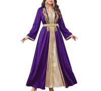 Conjunto de Dos Piezas Albornoz Vestido, Bordado y Abierto Por Delante, con Un Cinturón Para Atar A La Cintura Se Lleva Sobre Una Falda Larga, Perfecto Para Fiestas de Boda(M)