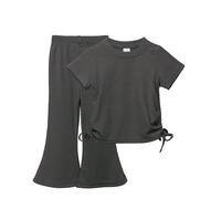 Conjunto de dos piezas de pantalones acampanados de manga corta con cordón para niñas, GY2., 3-4 años