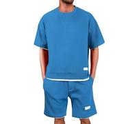 Conjunto de dos piezas de pantalones cortos deportivos de manga corta, holgados e informales de verano para hombre Chaleco Cruzado Traje Hombre (BU2, M)