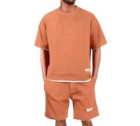 Conjunto de dos piezas de pantalones cortos deportivos de manga corta, holgados e informales de verano para hombre Chaleco Cruzado Traje Hombre (Orange, XXL)