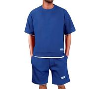 Conjunto de dos piezas de pantalones cortos deportivos de manga corta, holgados e informales de verano para hombre Chaleco Cruzado Traje Hombre (BU1, XL)