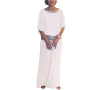 Conjunto de dos piezas de pantalones para invitados de boda para mujer, pantalones semiformales, para cóctel, boda, elegante conjunto de dos piezas, blanco, L