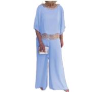 Conjunto de dos piezas de pantalones para invitados de boda para mujer, pantalones semiformales, para cóctel, boda, elegante conjunto de dos piezas, azul celeste, XXL